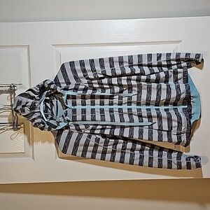 Lukka Grey Striped Full Zip Stretch Active Hoodie Jacket Thumbholes Size M